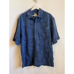 Jamaica Jaxx Button-down 100% Silk Blue Hawaiian Shirt Size Medium